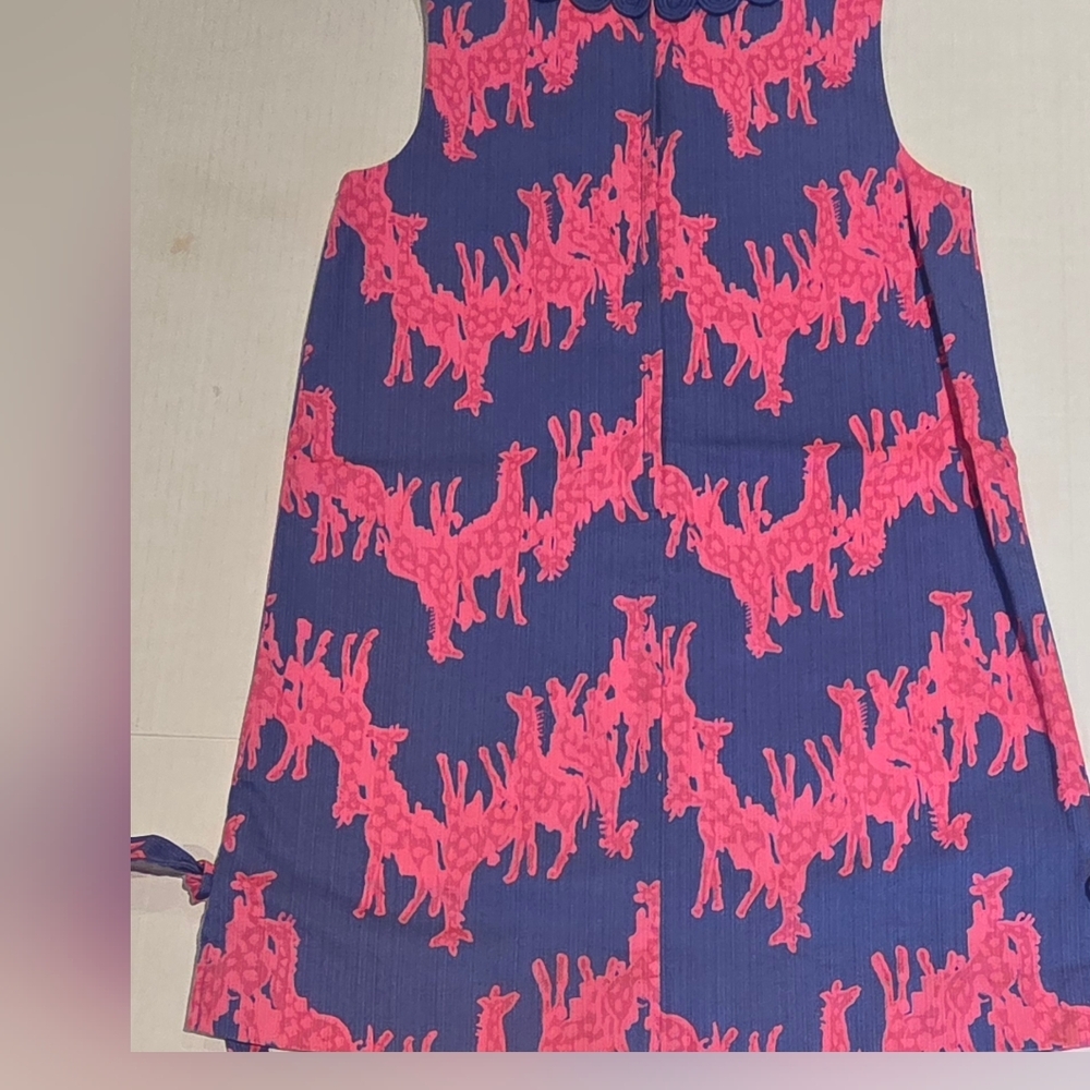 Lilly Pulitzer Windsor Giraffe Print Pink Blue Shift Dress Girls Size 8 - Picture 2 of 4